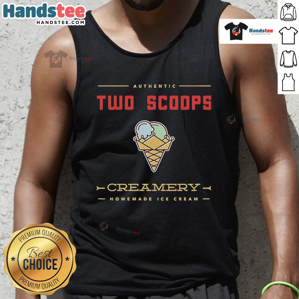 Good Two Scoops Creamery homemade ice cream tank top featuring a colorful ice cream graphic, perfect for summer.