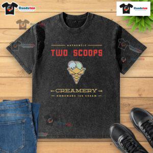 Good Two Scoops Creamery homemade ice cream washed t-shirt featuring vibrant ice cream graphics for dessert lovers.