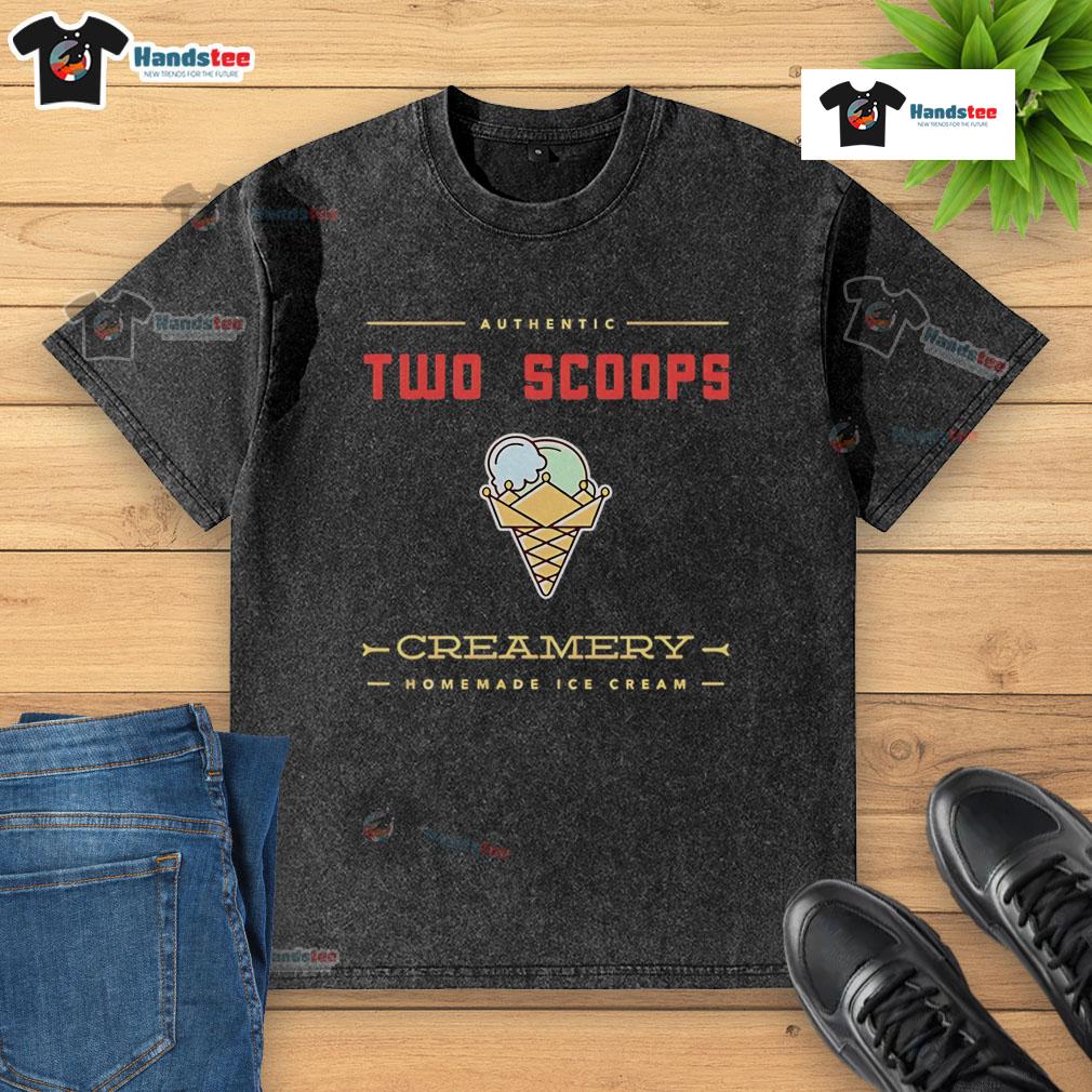 Good Two Scoops Creamery homemade ice cream washed t-shirt featuring vibrant ice cream graphics for dessert lovers.
