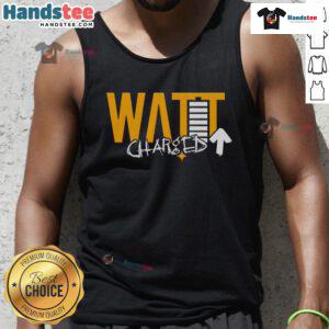 Model wearing a Good Watt Charged Up Tank Top, showcasing its stylish design and vibrant colors in a sunny outdoor setting.