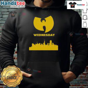 Good Wu-Tang Wednesday Skyline Hoodie featuring iconic Wu-Tang logo against a city skyline backdrop.