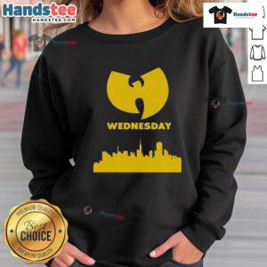 Alt Text: Good Wu-Tang Wednesday Skyline Sweatshirt featuring a vibrant city skyline design and Wu-Tang logo.