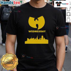 Good Wu Tang Wednesday Skyline T-Shirt featuring iconic Wu-Tang graphics and a vibrant city skyline design.