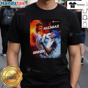 Hot Carlos Alcaraz vs Jannik Sinner graphic T-shirt featuring a fire and ice design, perfect for tennis fans.