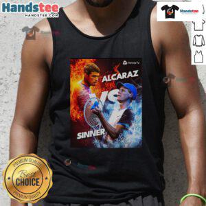 Hot Carlos Alcaraz vs Jannik Sinner tennis graphic tank top showcasing fire vs ice design, perfect for tennis fans.
