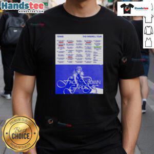 Alt Text: Hot Tennis The Farewell Tour 2025 poster on a stylish T-shirt design featuring vibrant graphics and tour details.