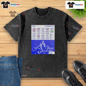 Alt Text: Hot Tennis The Farewell Tour 2025 poster design on a washed t-shirt, featuring vibrant colors and bold graphics.