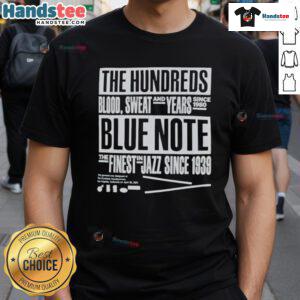 Alt Text: Nice Blue Note The Hundreds T-Shirt featuring 'The Finest Jazz Since 1939' design, celebrating jazz culture.