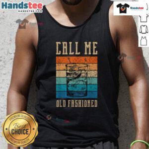 Vintage tank top featuring 'Nice, Call Me Old Fashioned' cocktail graphic, perfect for cocktail lovers and retro fashion.