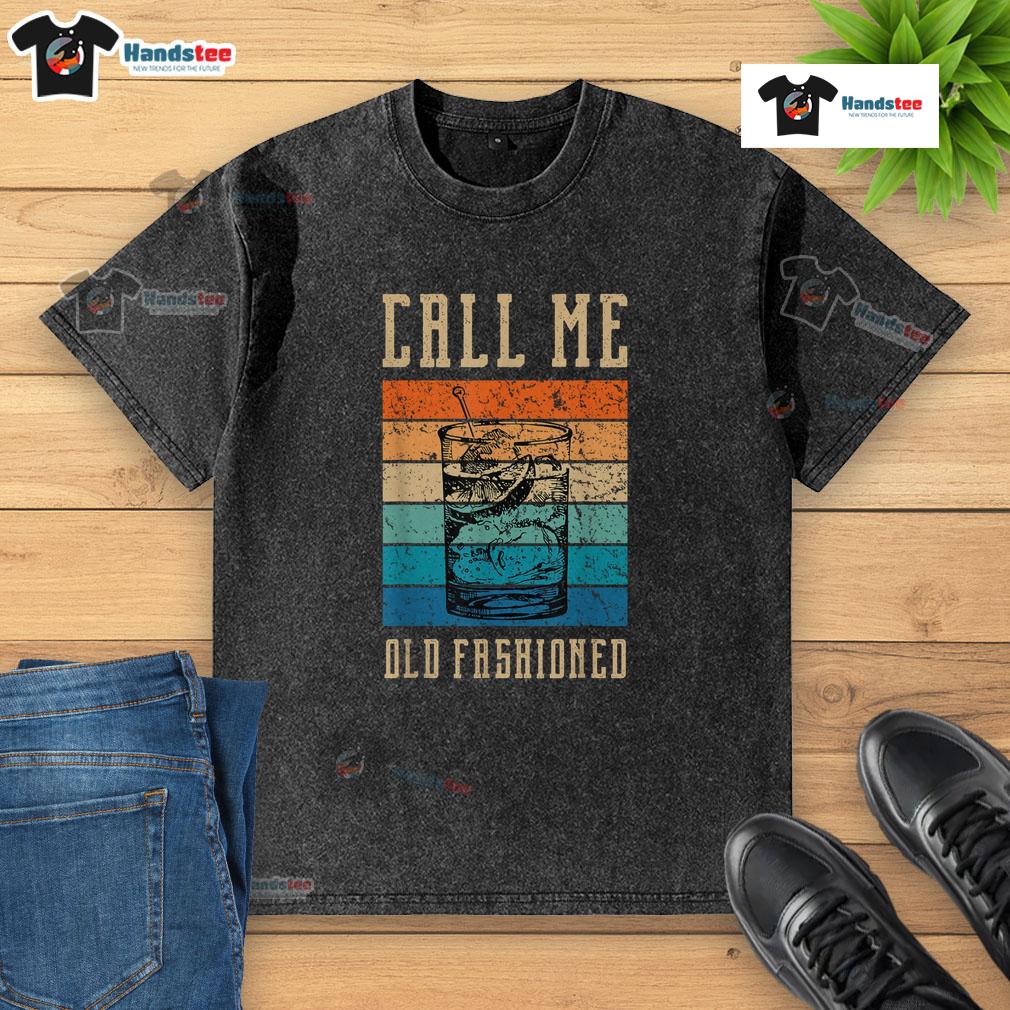 Vintage washed t-shirt featuring 'Call Me Old Fashioned Cocktail' design, perfect for cocktail lovers and retro fashion.