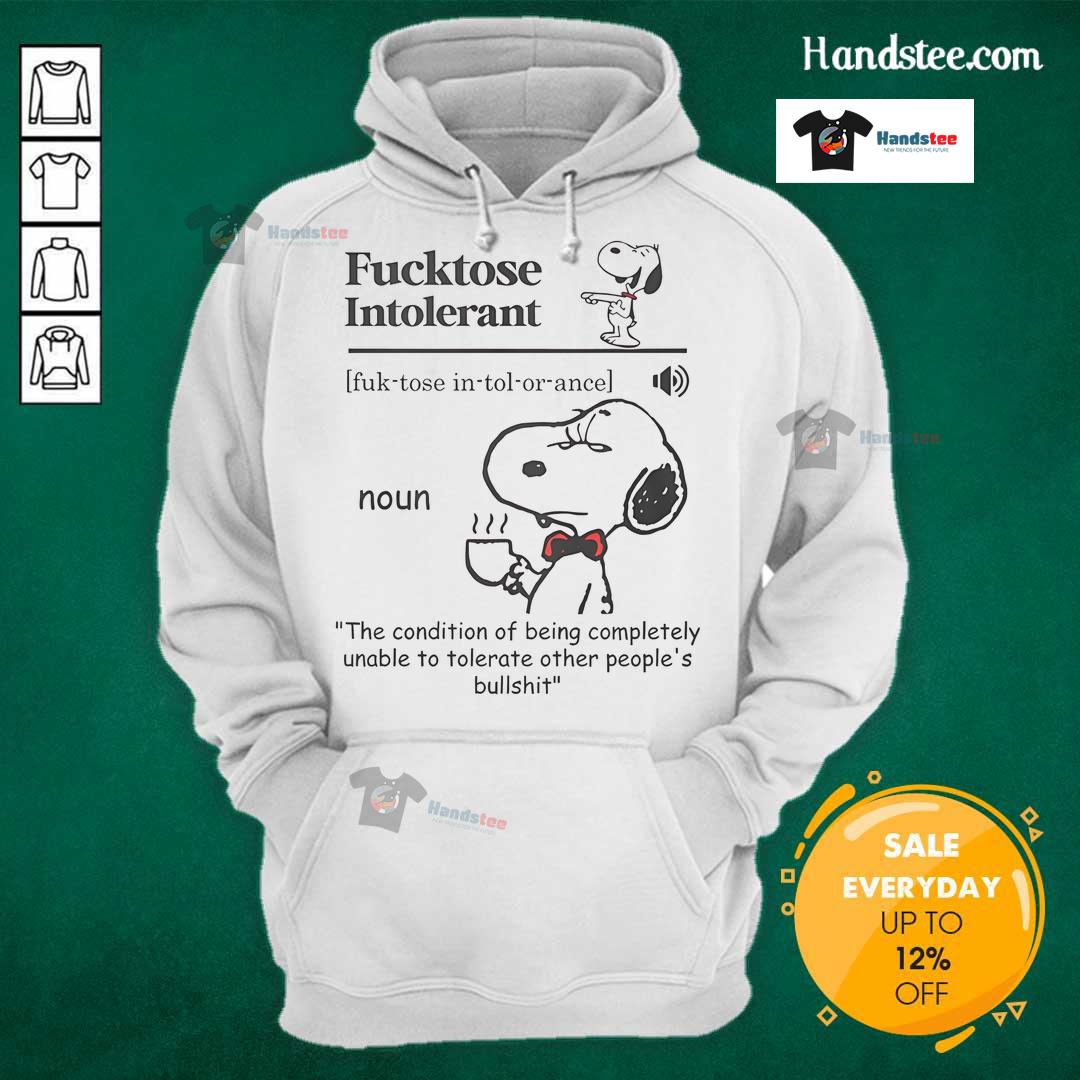 Nice Fcktose Intolerant hoodie design showcasing bold text about intolerance for BS, perfect for humorous fashion lovers.