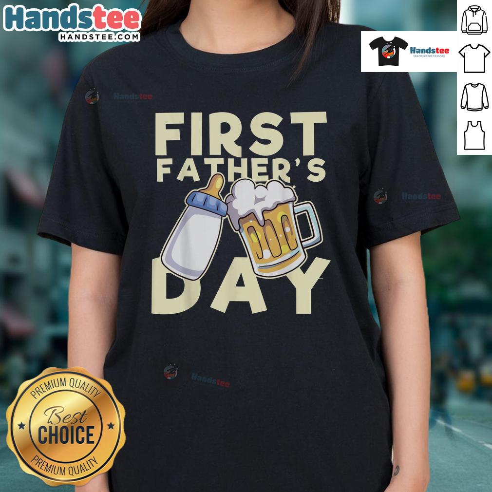 Nice First Father's Day Ladies Tee featuring a stylish design, perfect gift for celebrating new dads on their special day.
