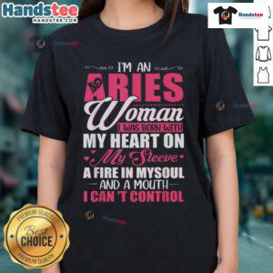 Aries woman graphic tee featuring heart, fire, and bold text expressing fierce personality and confidence.