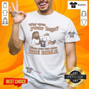 Funny 'Nice Jesus' T-shirt featuring a playful message about opening the Bible, perfect for faith-inspired fashion.