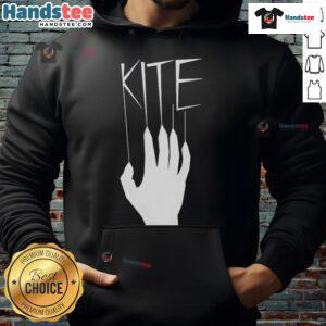 Person wearing a Nice Kite Hand Hoodie, showcasing vibrant design and comfortable fit outdoors against a blue sky.
