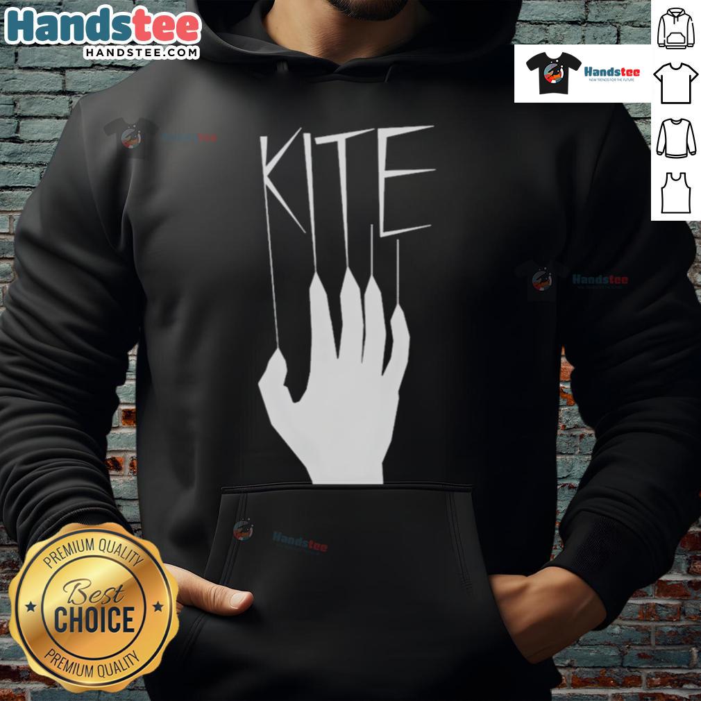 Person wearing a Nice Kite Hand Hoodie, showcasing vibrant design and comfortable fit outdoors against a blue sky.