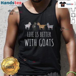 Nice Life Is Better With Goats tank top featuring a playful goat graphic, perfect for goat lovers and casual wear.