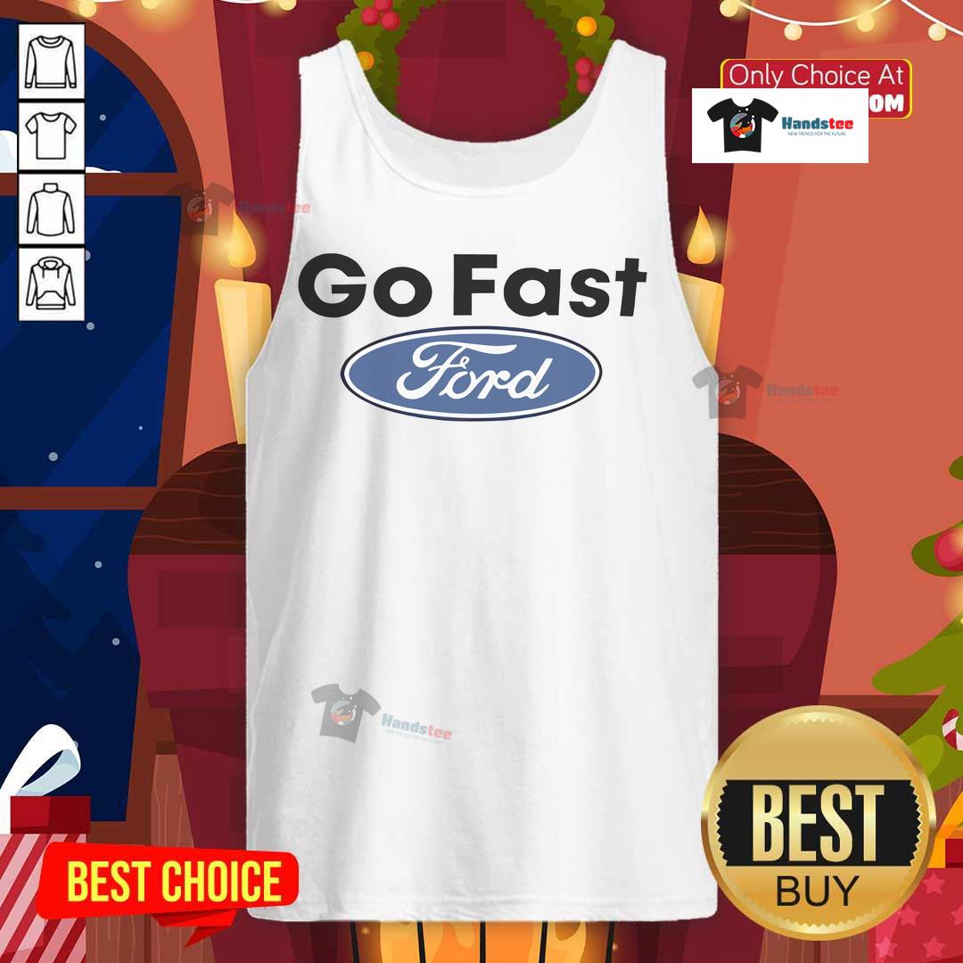 Caitlyn Torres wearing a Go Fast Ford tank top by Nice Motorheads, showcasing a stylish automotive-inspired look.