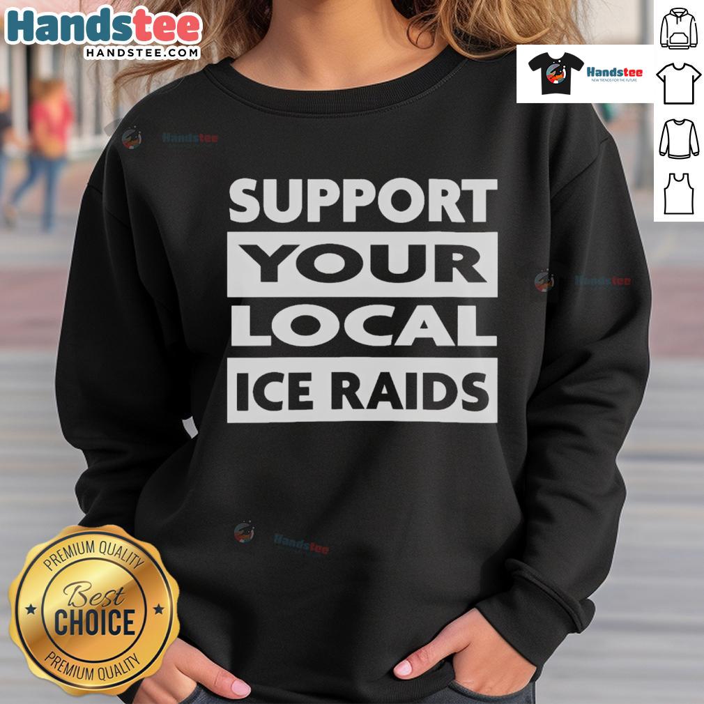 Cozy Nice Official Support Your Local Ice Raids Sweatshirt in navy blue, perfect for fans and chilly days.