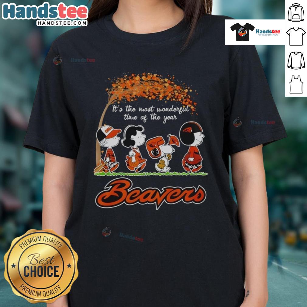 Nice Oregon State Beavers Peanuts Fall Football Halloween Ladies Tee featuring a fun design for team fans.