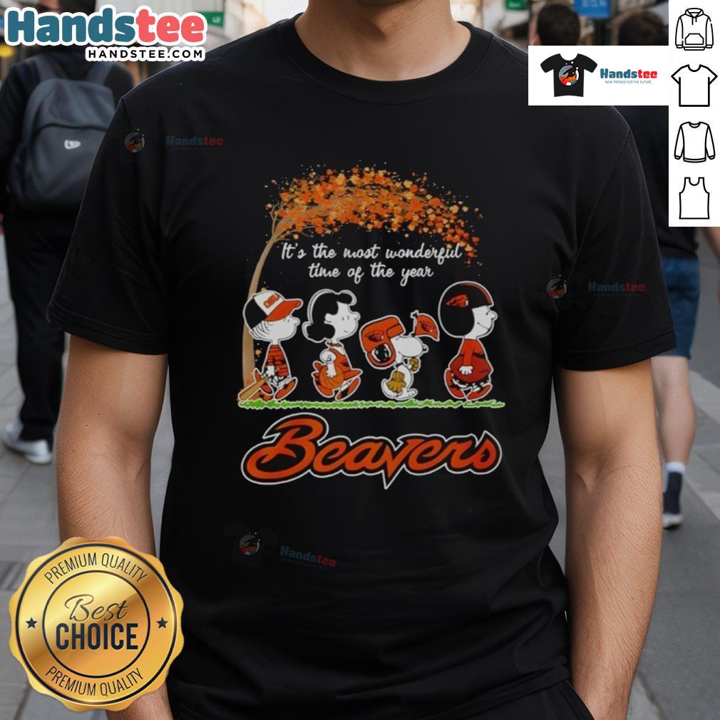 Nice Oregon State Beavers Peanuts Fall Football Halloween T-Shirt featuring festive design with beloved characters.