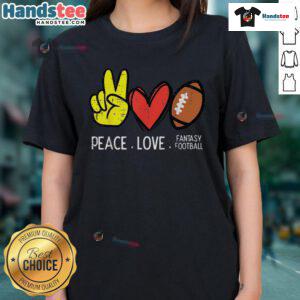 Stylish Nice Peace Love Fantasy Football ladies tee featuring vibrant graphics for passionate fans and comfortable wear.