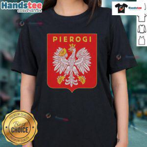 Ladies tee featuring the Nice Pierogi Coat of Arms logo, perfect for food lovers and pierogi enthusiasts.