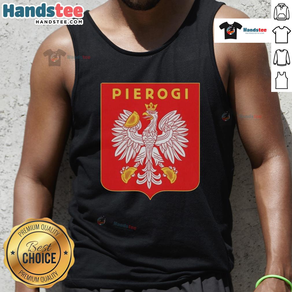 Nice Pierogi Coat of Arms logo tank top featuring vibrant colors and a unique design, perfect for food lovers.