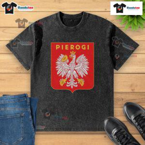 Nice Pierogi Coat of Arms logo on a washed t-shirt, featuring vibrant colors and a stylish design for casual wear.