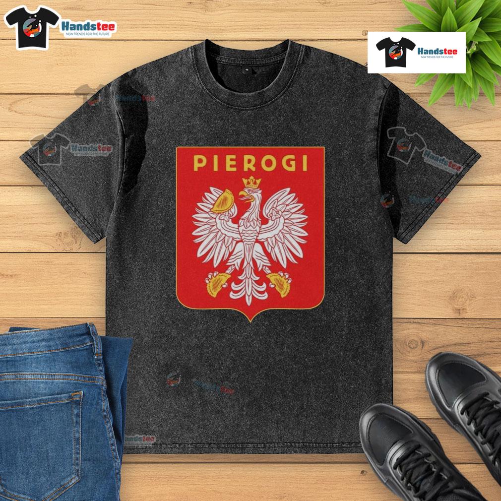 Nice Pierogi Coat of Arms logo on a washed t-shirt, featuring vibrant colors and a stylish design for casual wear.
