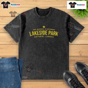 Scenic view of Nice Port Dalhousie in St. Catharines, Ontario, featuring a washed T-shirt design inspired by Lakeside Park.