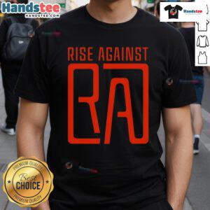 Alt Text: Stylish Rise Against Ra logo T-shirt featuring a bold graphic design perfect for fans of the band.