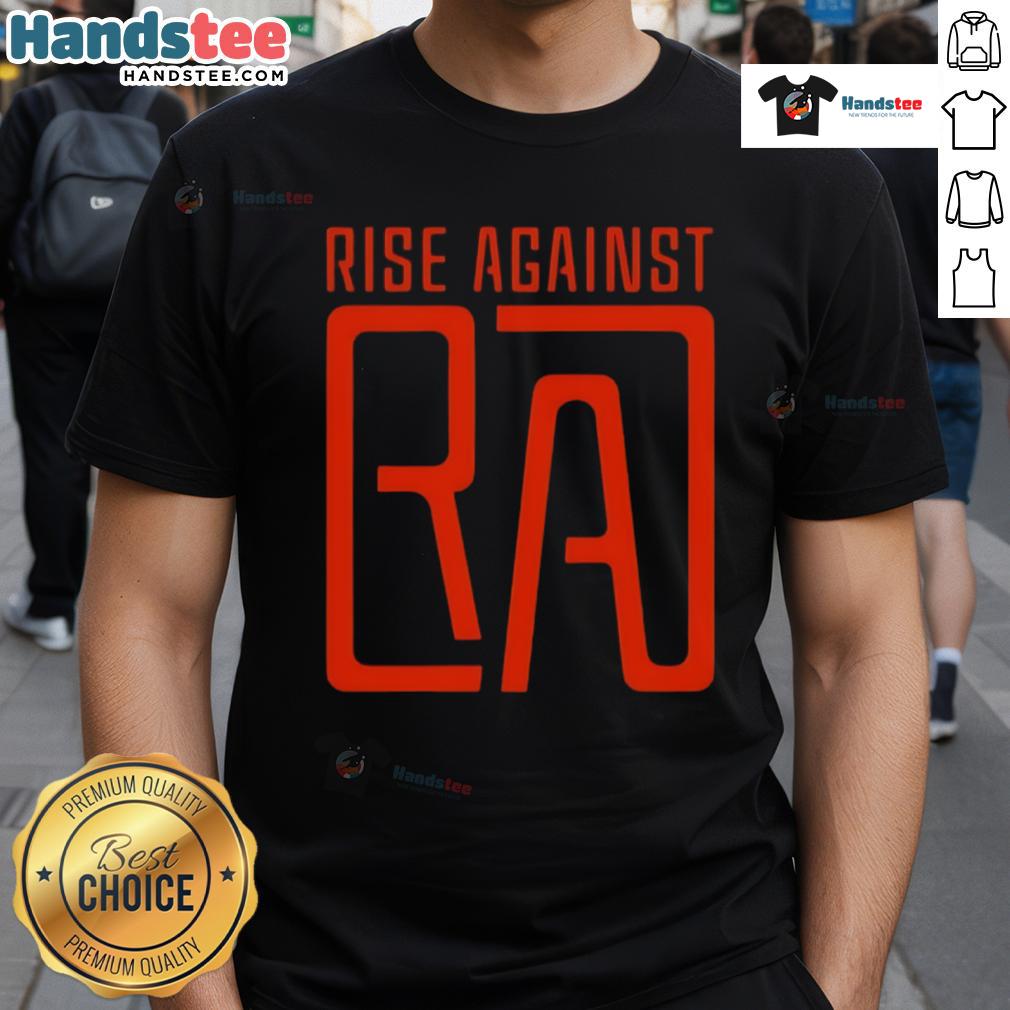 Alt Text: Stylish Rise Against Ra logo T-shirt featuring a bold graphic design perfect for fans of the band.