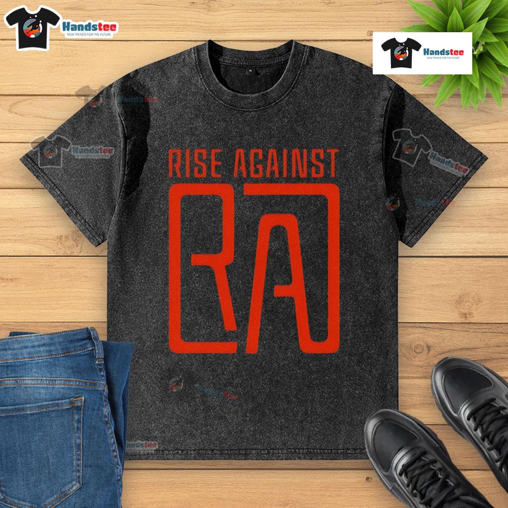 Nice Rise Against RA logo washed t-shirt displayed on a wooden surface, showcasing a trendy, casual style.