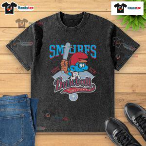 Nice Smurf Baseball Home Run Since 1958 washed t-shirt featuring a playful Smurf design in vibrant colors.