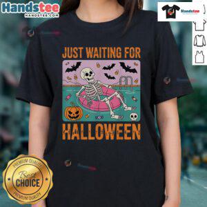 Alt Text: Cute spooky summer skeleton design on a ladies tee, perfect for Halloween enthusiasts and summer festivities.