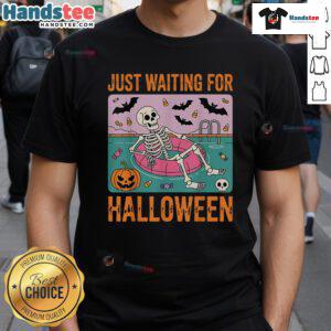 Nice spooky summer skeleton waiting for Halloween t-shirt design featuring a playful skeleton in a summer setting.