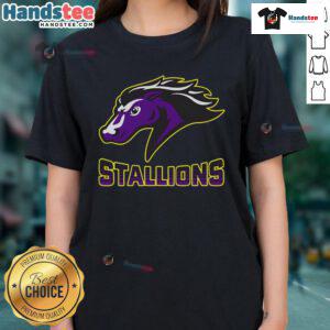 Nice Steeplechase Stallions Fade Ladies Tee featuring a stylish design, perfect for horse racing enthusiasts.