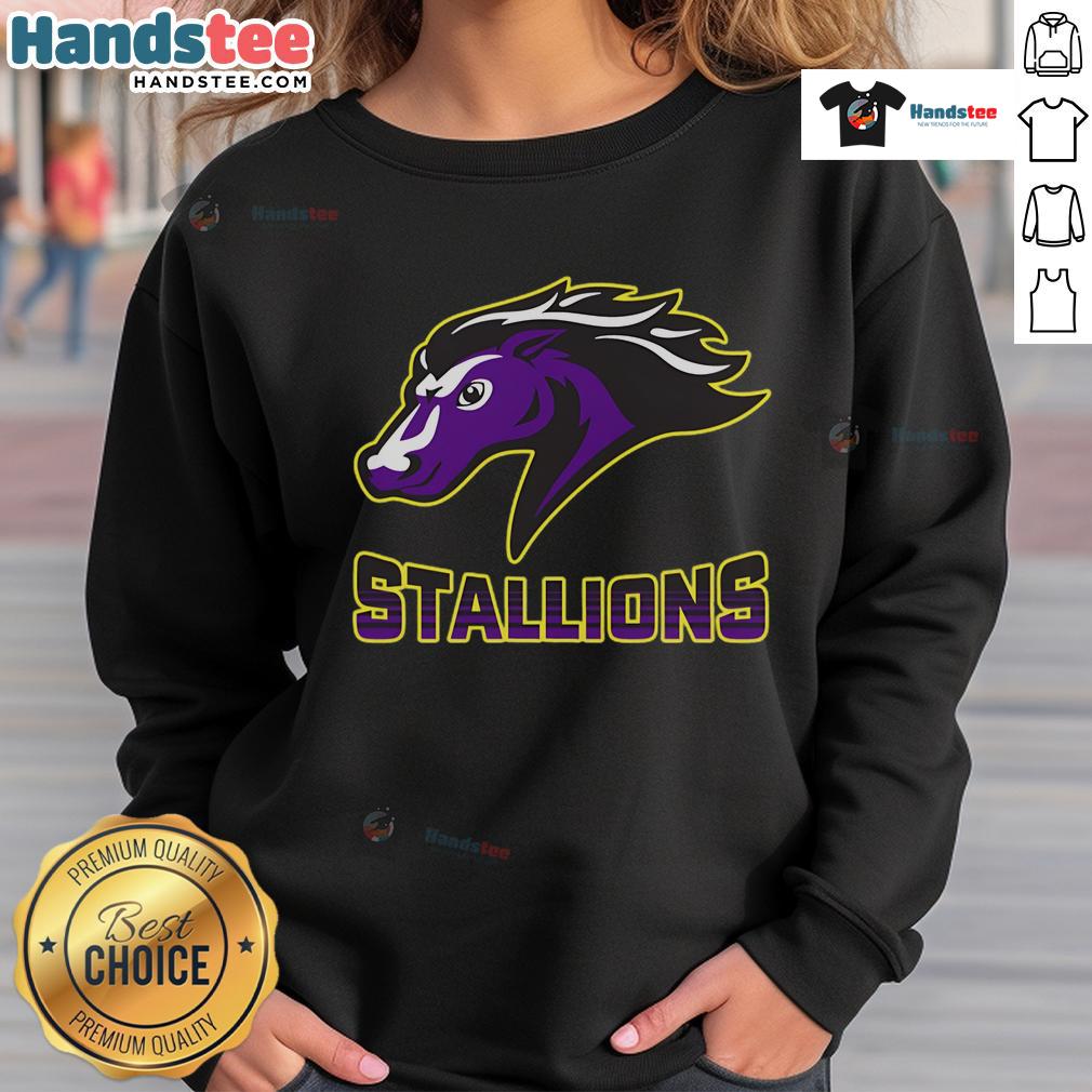 Alt Text: Stylish Nice Steeplechase Stallions Fade Sweatshirt featuring a unique design and comfortable fit for casual wear.