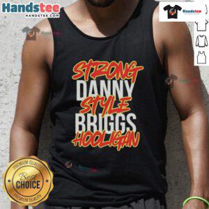 Nice Strong Danny Style Briggs Hooligan Tank Top in black with bold graphic design, perfect for casual summer wear.