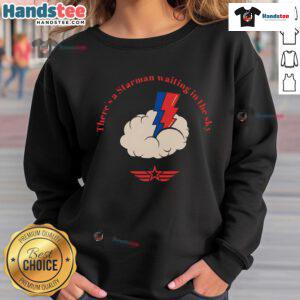 Stylish 'Nice There's A Starman Waiting In The Sky' sweatshirt featuring a cosmic design, perfect for fans of David Bowie.