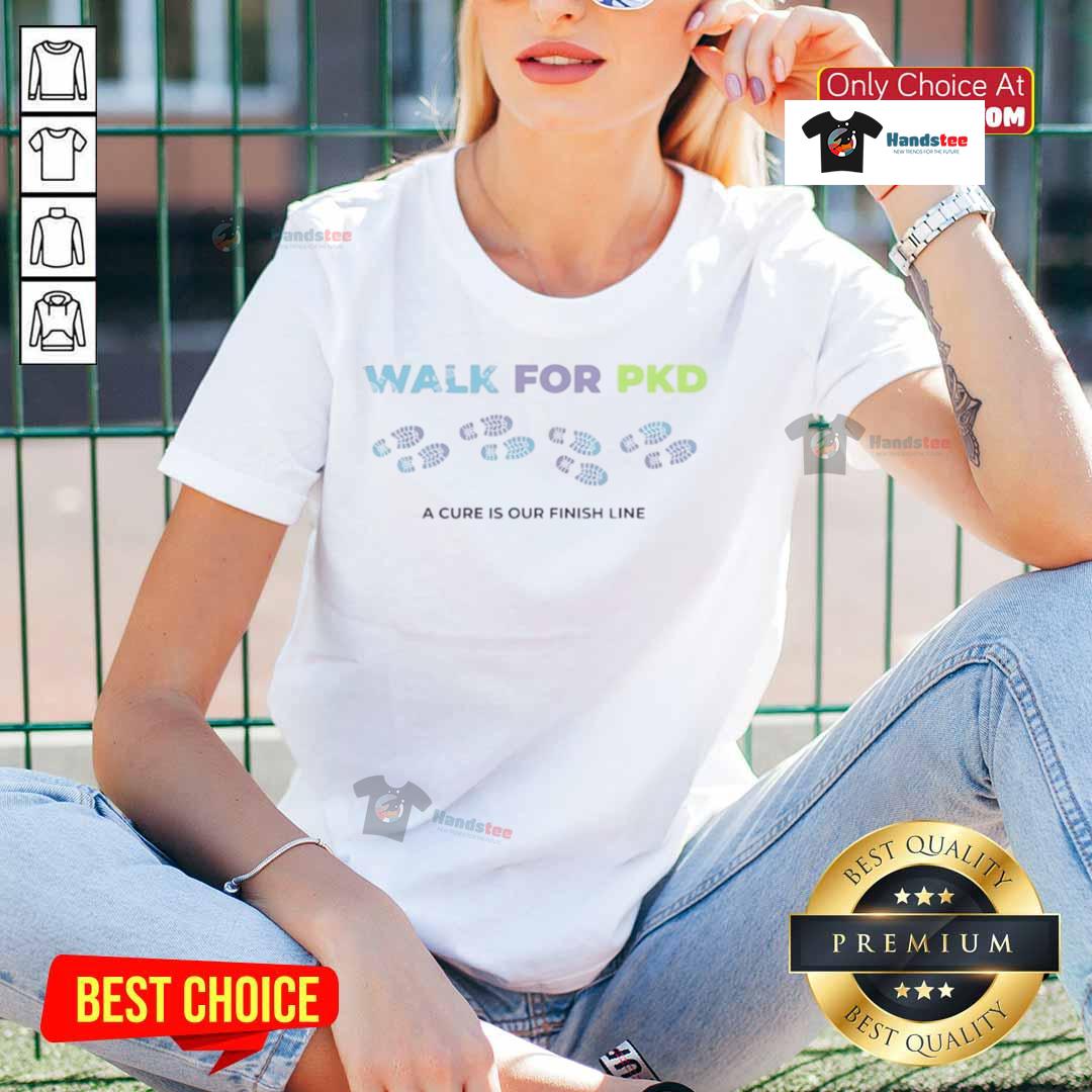 Ladies tee featuring 'A Cure Is Our Finish Line' for PKD awareness, perfect for a nice walk and raising support.
