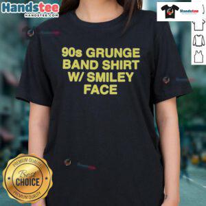 Official 90s Grunge Band Shirt with Smiley Face design for women, perfect for vintage style and music lovers.