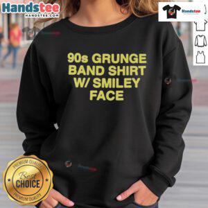 Official 90s Grunge Band Shirt with Smiley Face design on a cozy sweatshirt for retro fashion lovers.