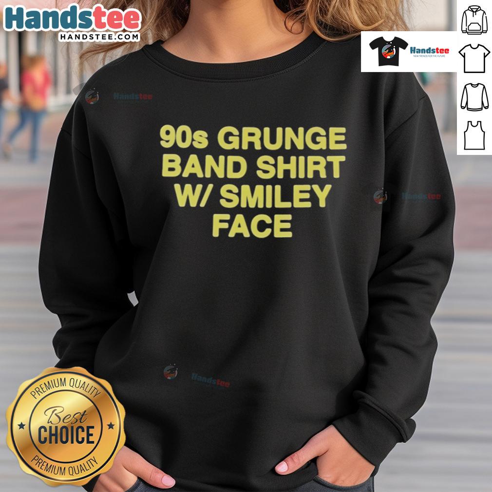 Official 90s Grunge Band Shirt with Smiley Face design on a cozy sweatshirt for retro fashion lovers.