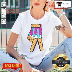 Official Baseball Ice Cream Drip Home Plate Hand Sign on a stylish ladies tee shirt, perfect for baseball fans.