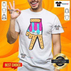 Official Baseball Ice Cream Drip Home Plate Hand Sign T-Shirt featuring a vibrant design for baseball and ice cream lovers.