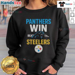 Official Carolina Panthers Victory sweatshirt celebrating the win against the Steelers, perfect for fans and game day.