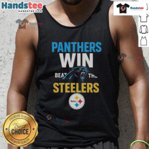 Official Carolina Panthers victory tank top featuring bold team logo, perfect for fans celebrating a win against the Steelers.