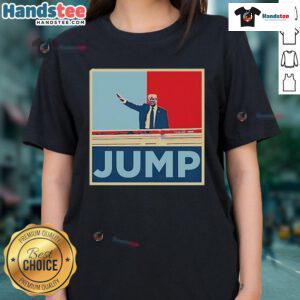 Official Donald Jump Retro Ladies Tee featuring a stylish design and vibrant colors, perfect for casual wear.